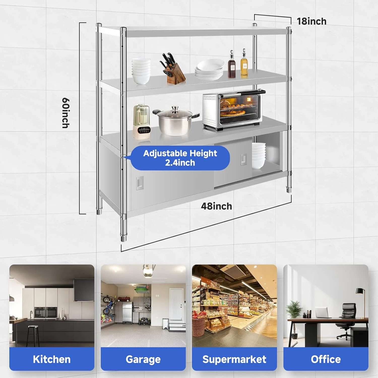 Heavy-Duty Stainless Steel Kitchen Shelf - Durable Storage Rack