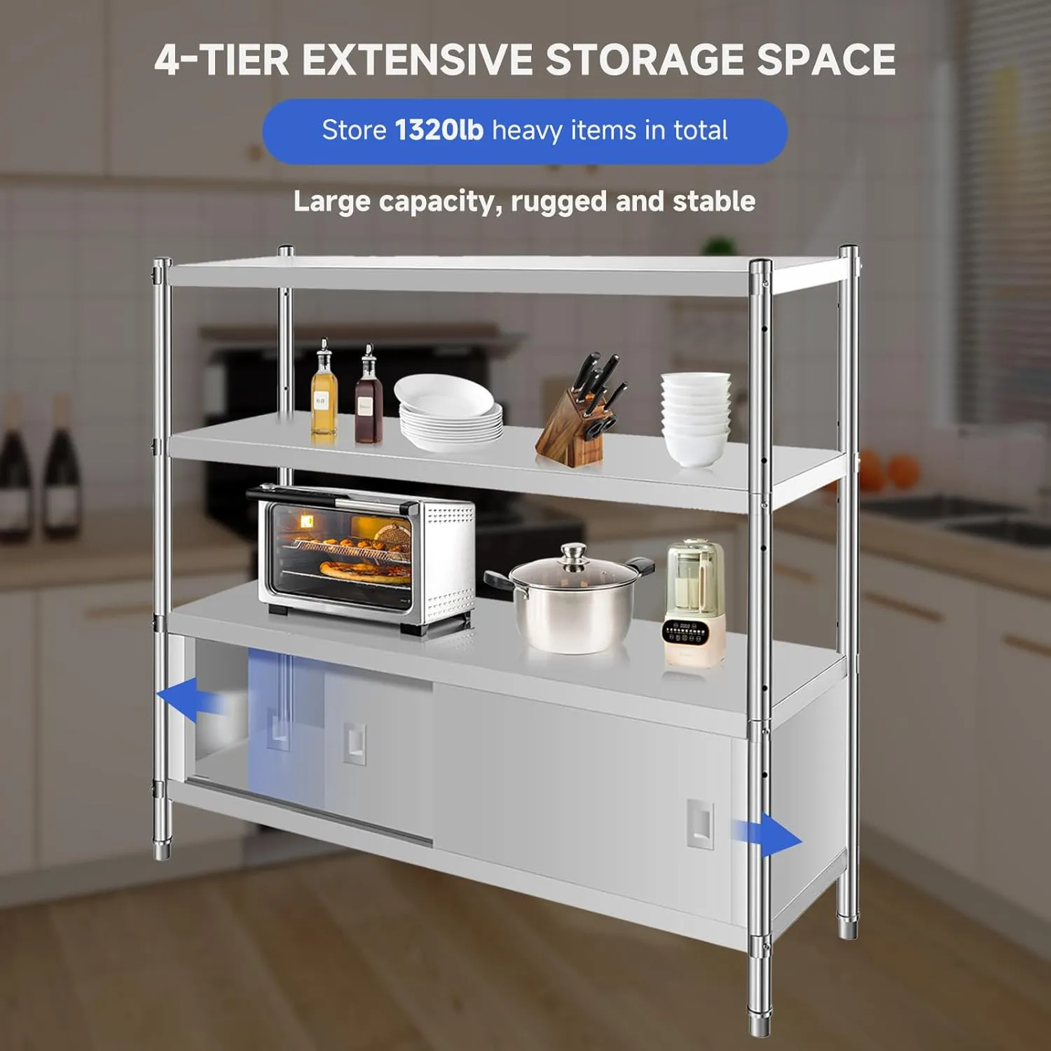 Heavy-Duty Stainless Steel Kitchen Shelf - Durable Storage Rack