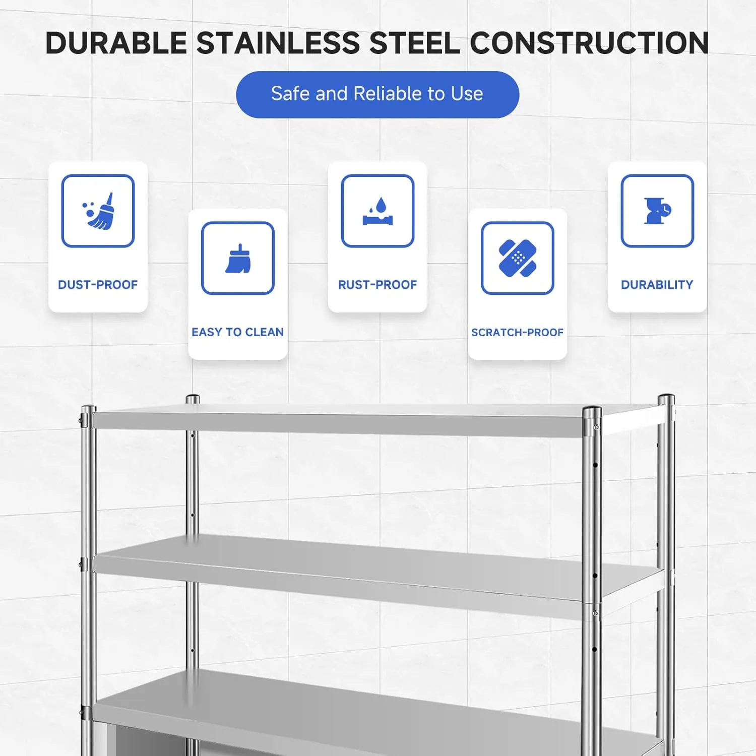 Heavy-Duty Stainless Steel Kitchen Shelf - Durable Storage Rack