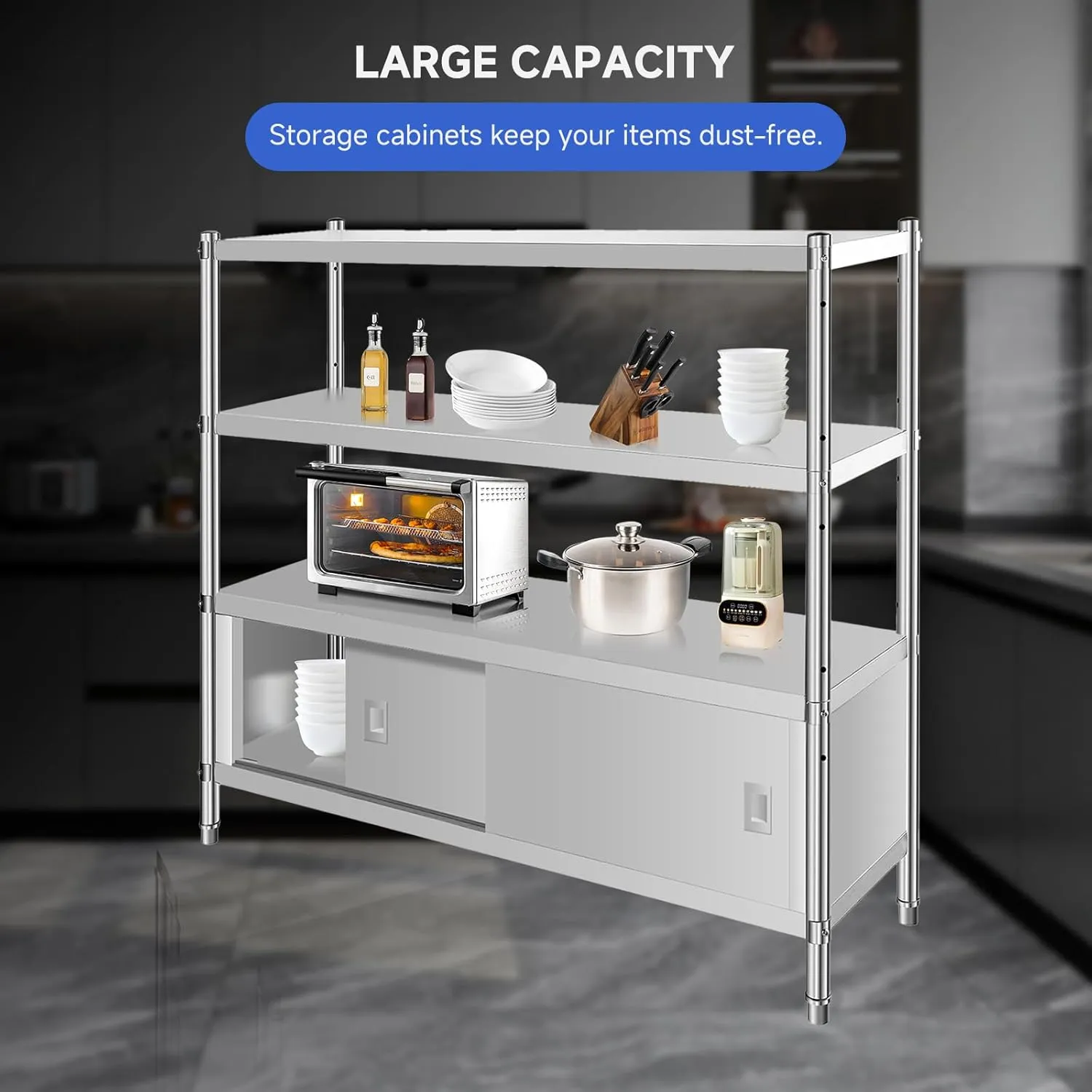 Heavy-Duty Stainless Steel Kitchen Shelf - Durable Storage Rack