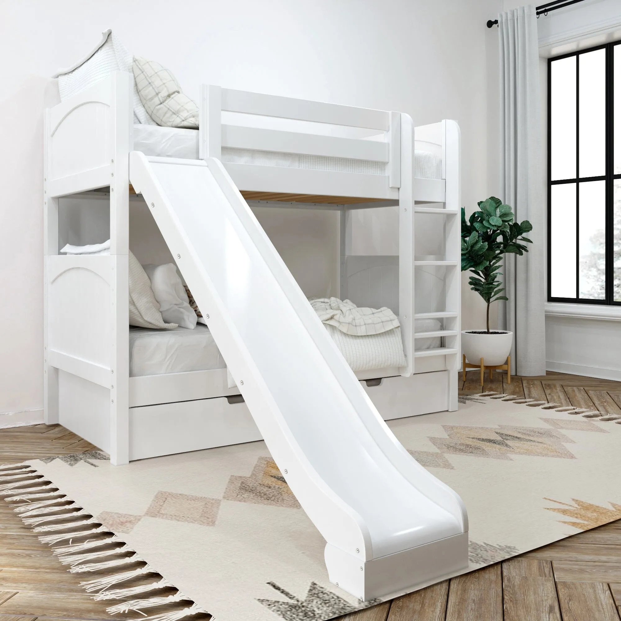 Twin Medium Bunk Bed with Slide and Trundle Bed