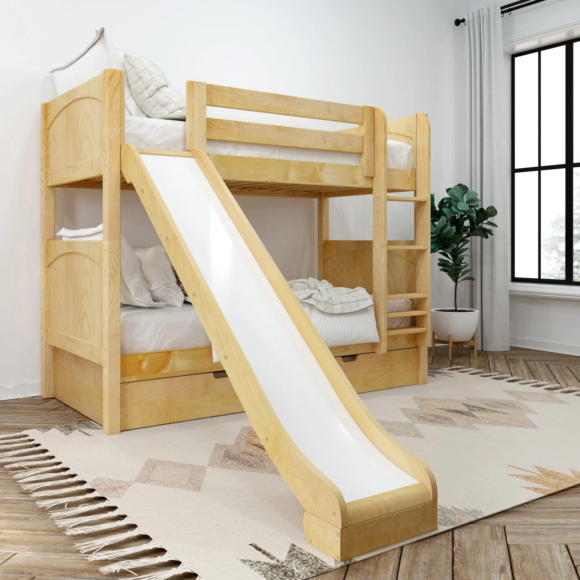 Twin Medium Bunk Bed with Slide and Trundle Bed