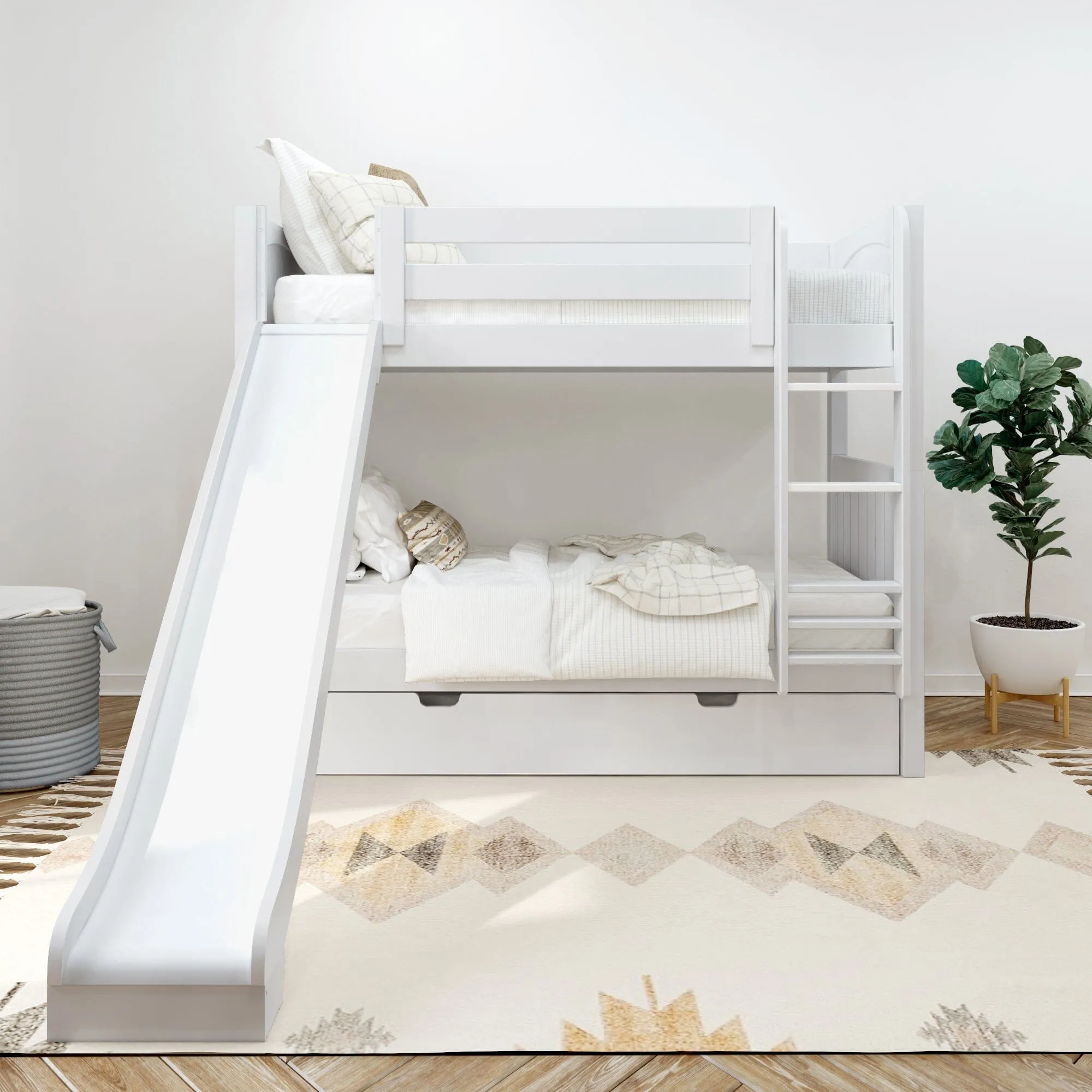 Twin Medium Bunk Bed with Slide and Trundle Bed