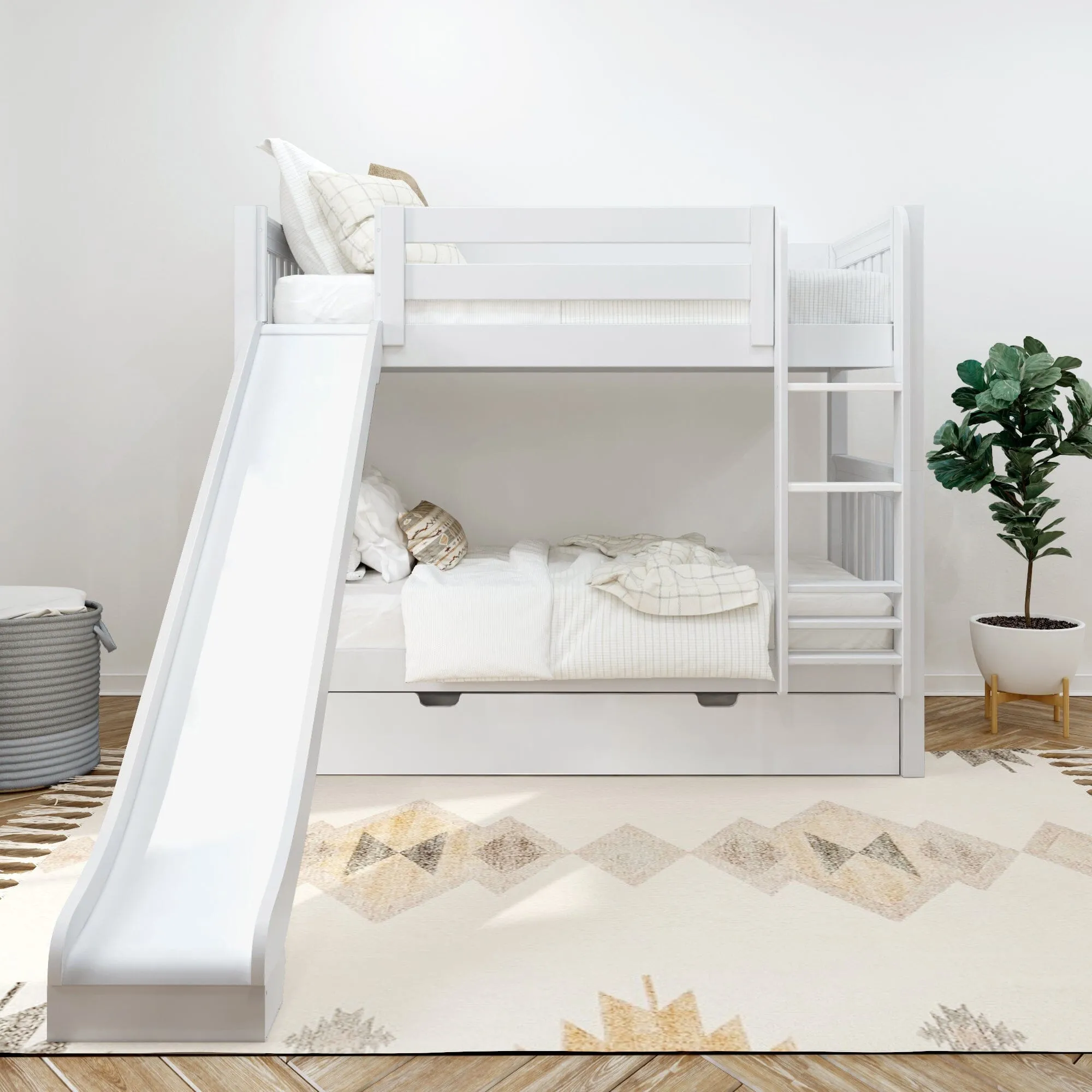 Twin Medium Bunk Bed with Slide and Trundle Bed