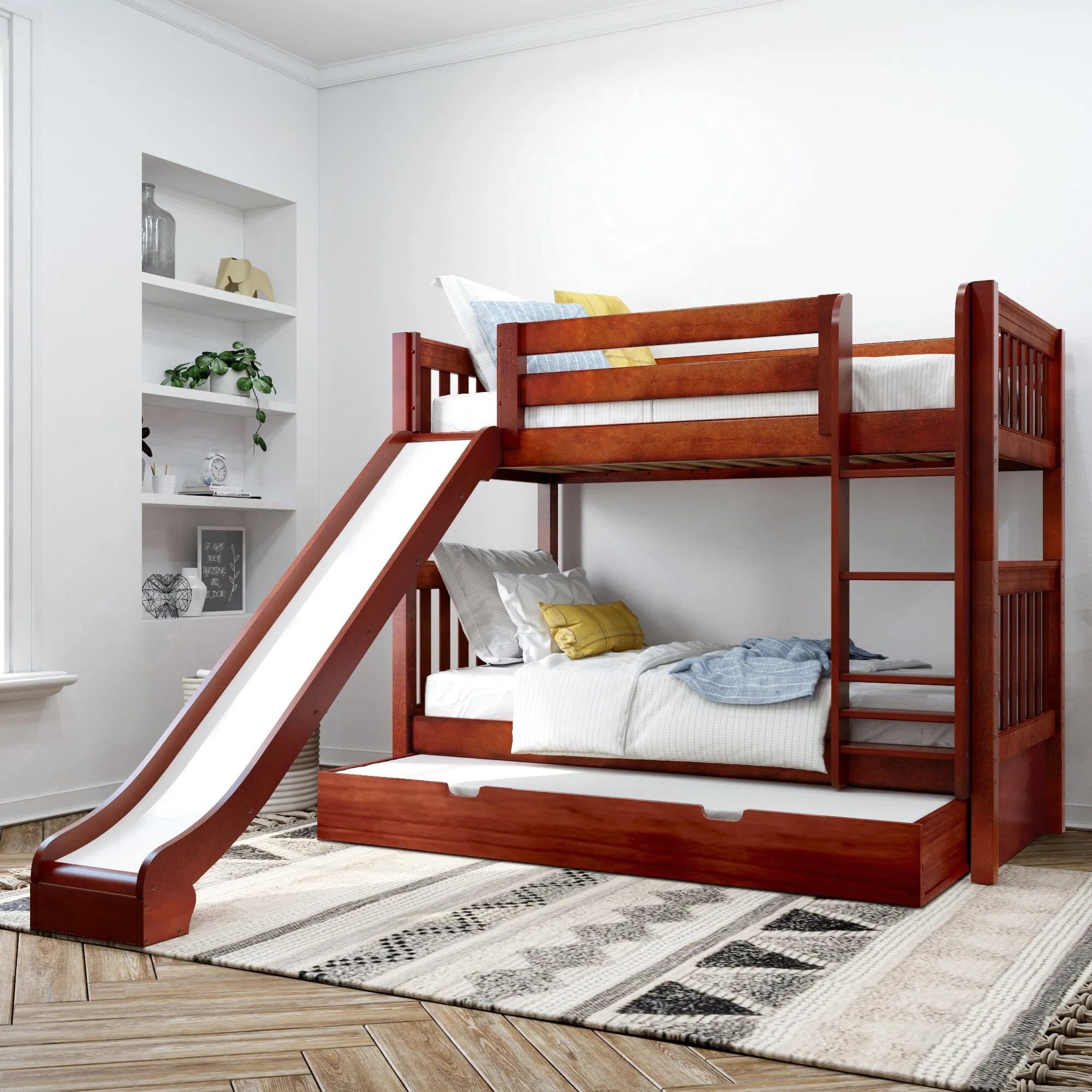 Twin Medium Bunk Bed with Slide and Trundle Bed