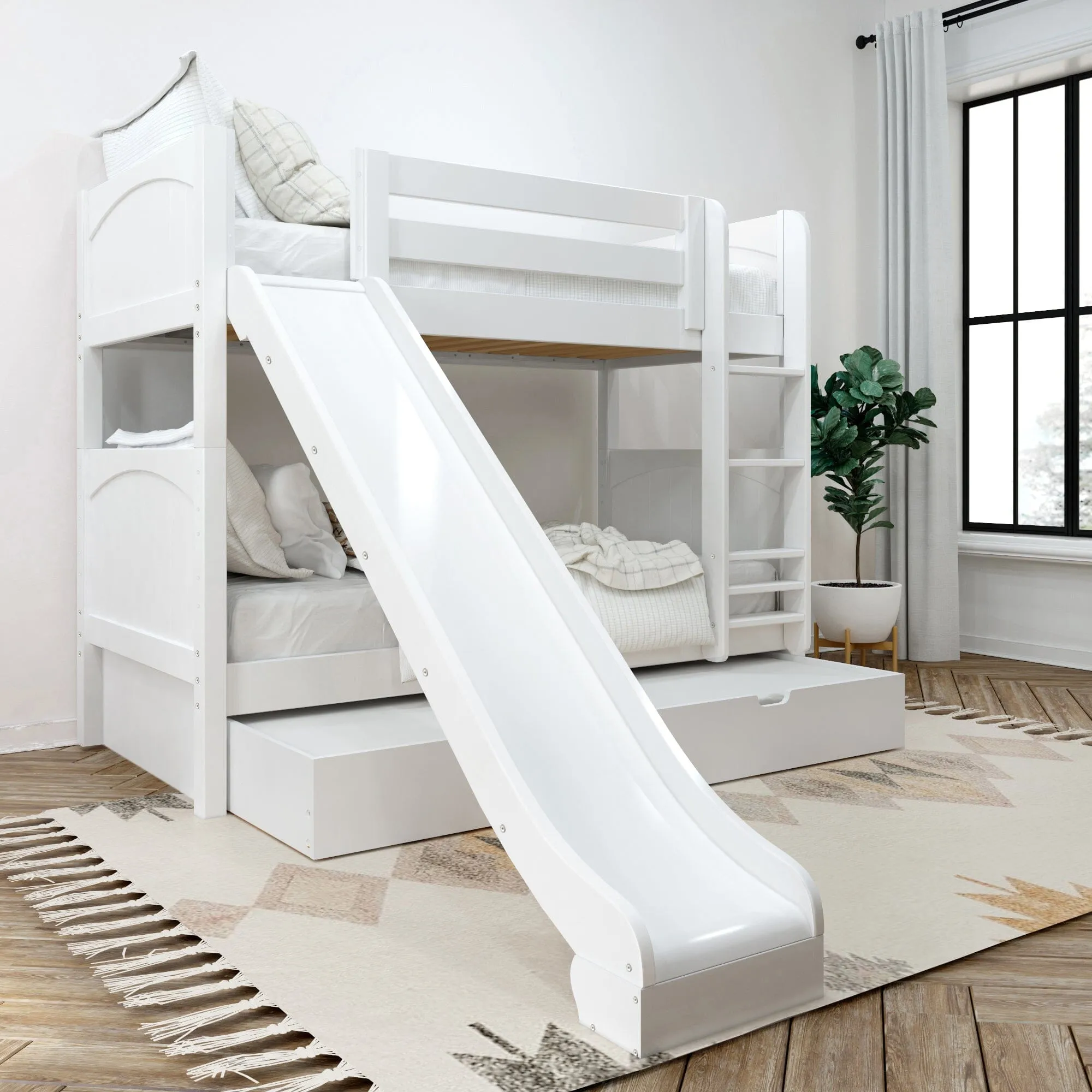 Twin Medium Bunk Bed with Slide and Trundle Bed