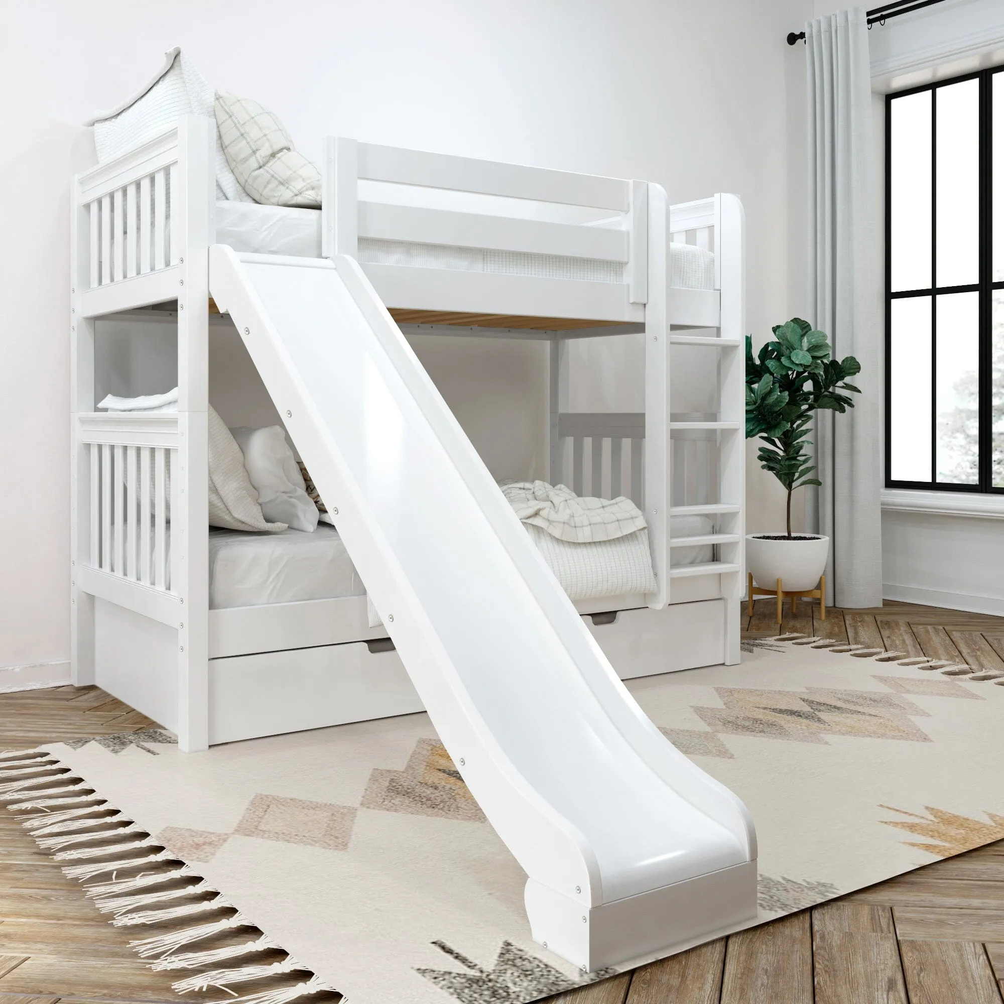 Twin Medium Bunk Bed with Slide and Trundle Bed