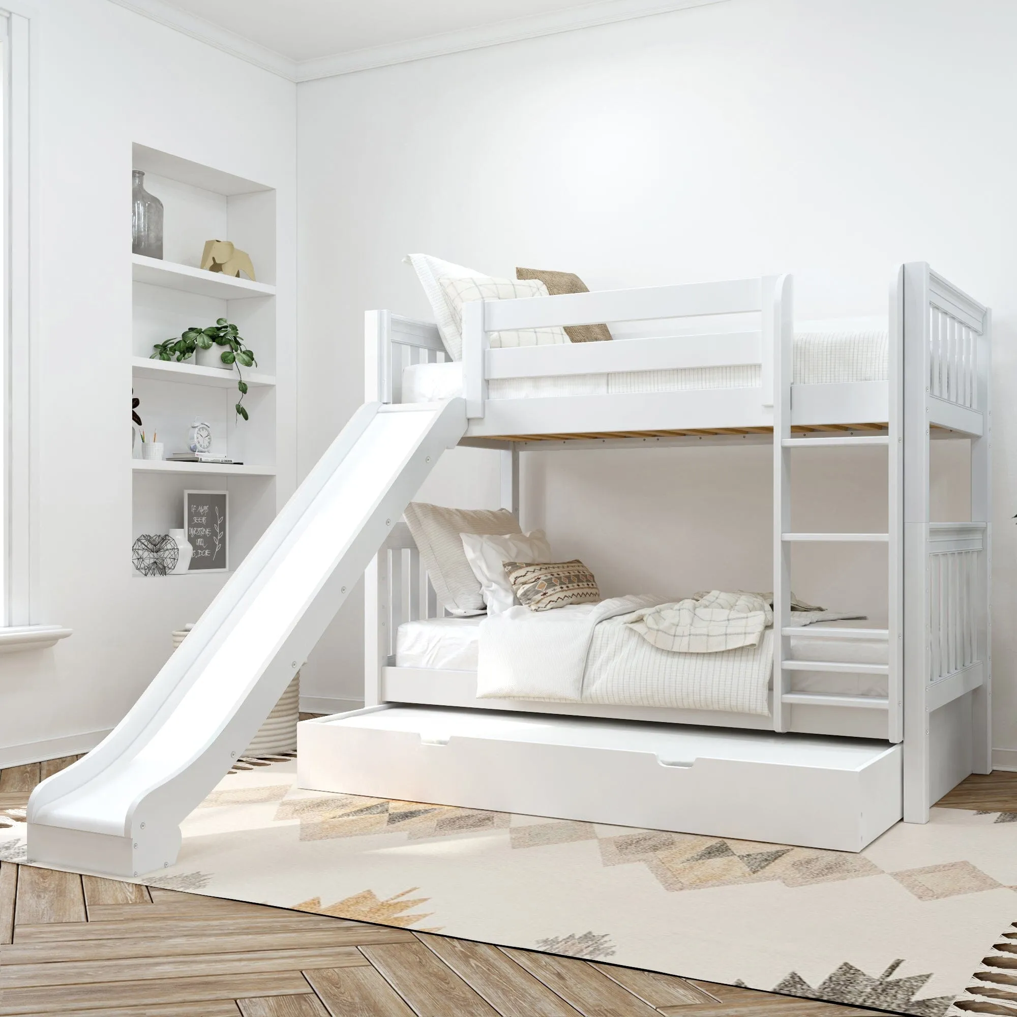 Twin Medium Bunk Bed with Slide and Trundle Bed