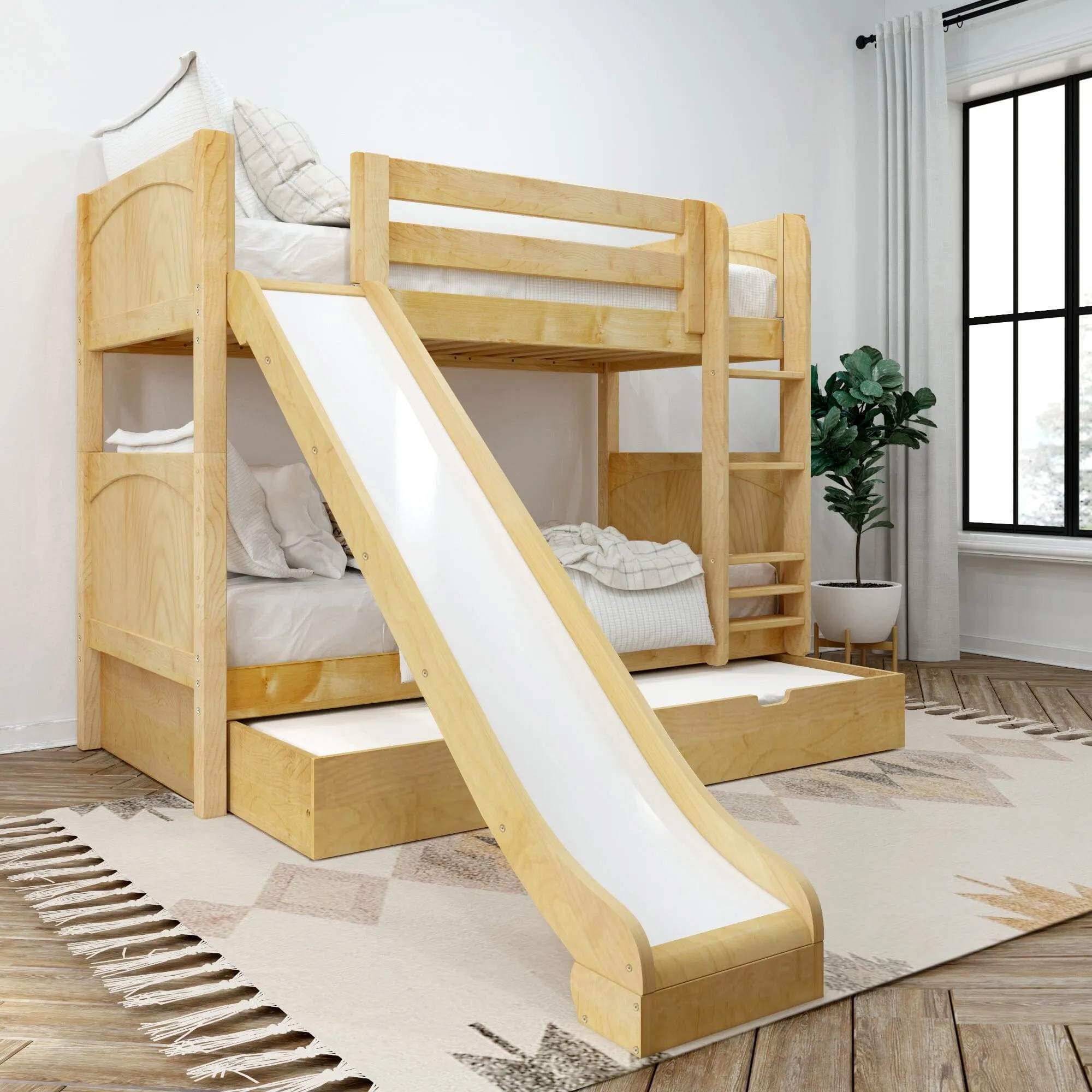 Twin Medium Bunk Bed with Slide and Trundle Bed