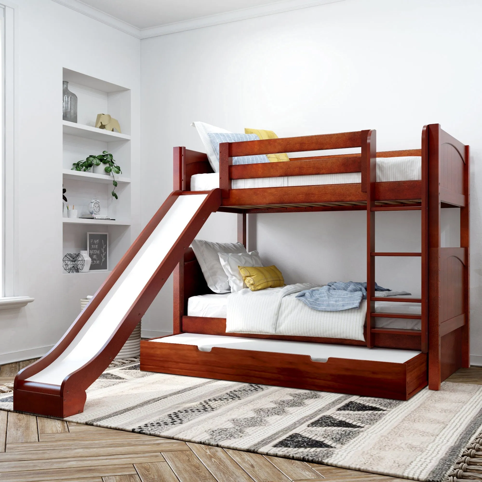 Twin Medium Bunk Bed with Slide and Trundle Bed