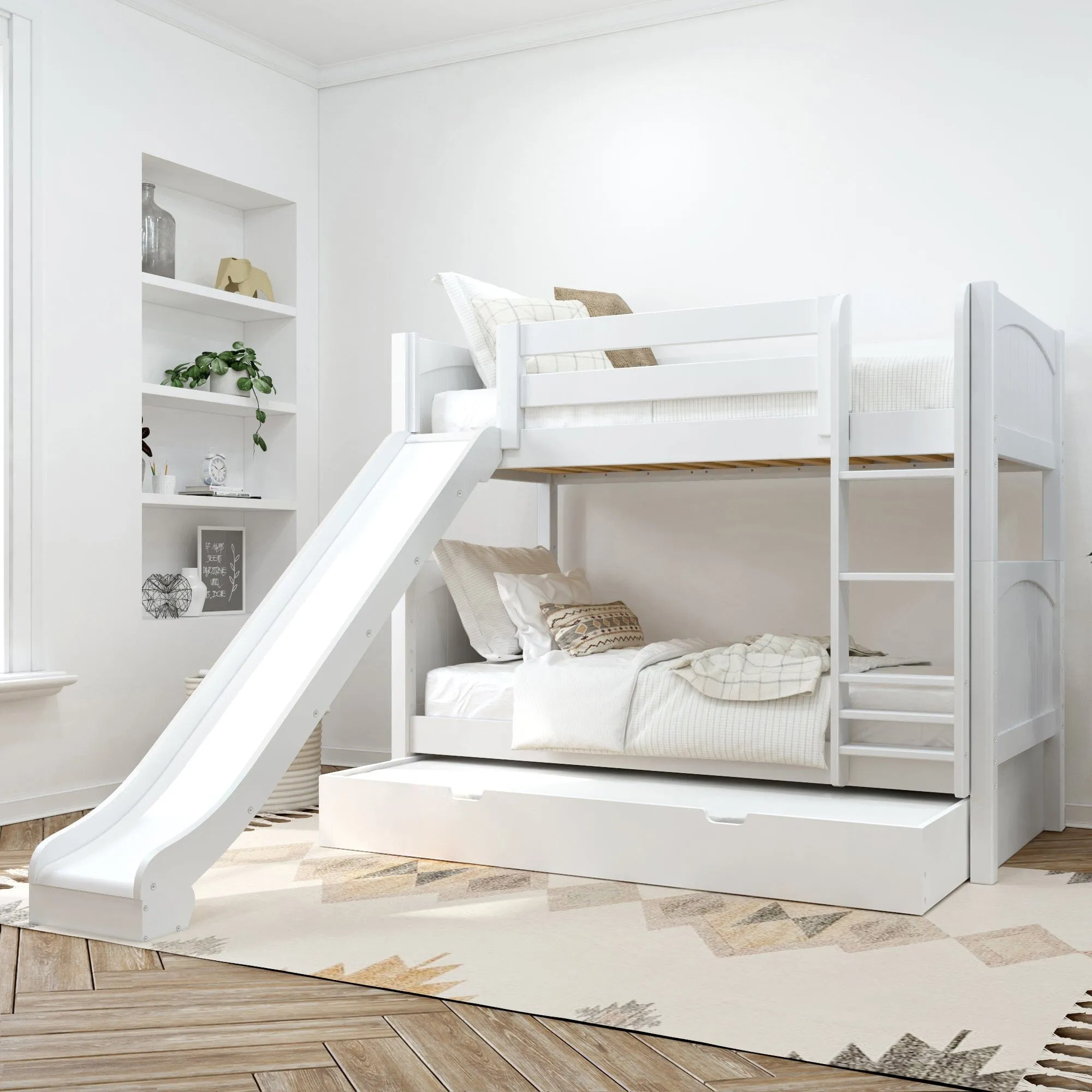 Twin Medium Bunk Bed with Slide and Trundle Bed