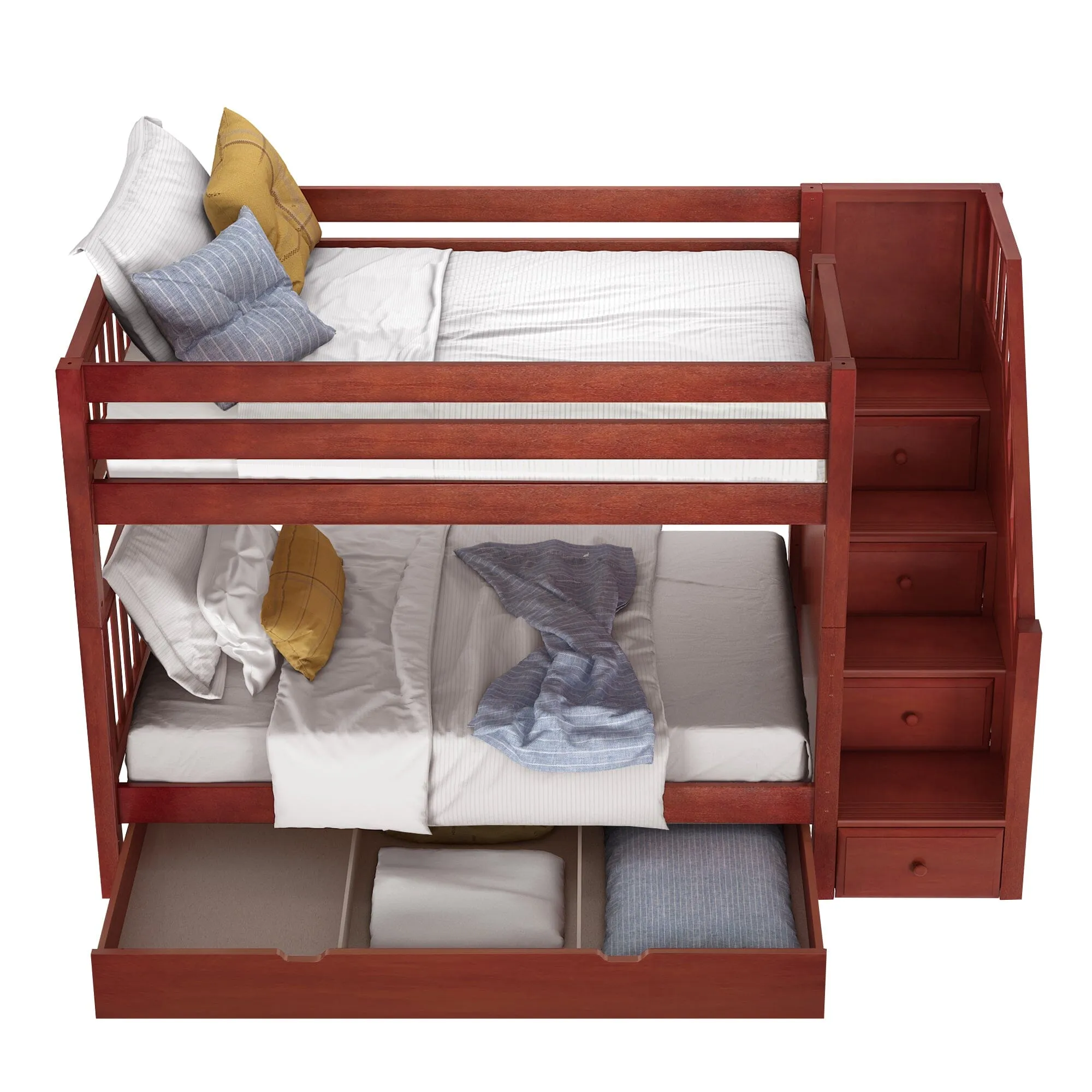 Twin Medium Bunk Bed with Stairs and Trundle Drawer