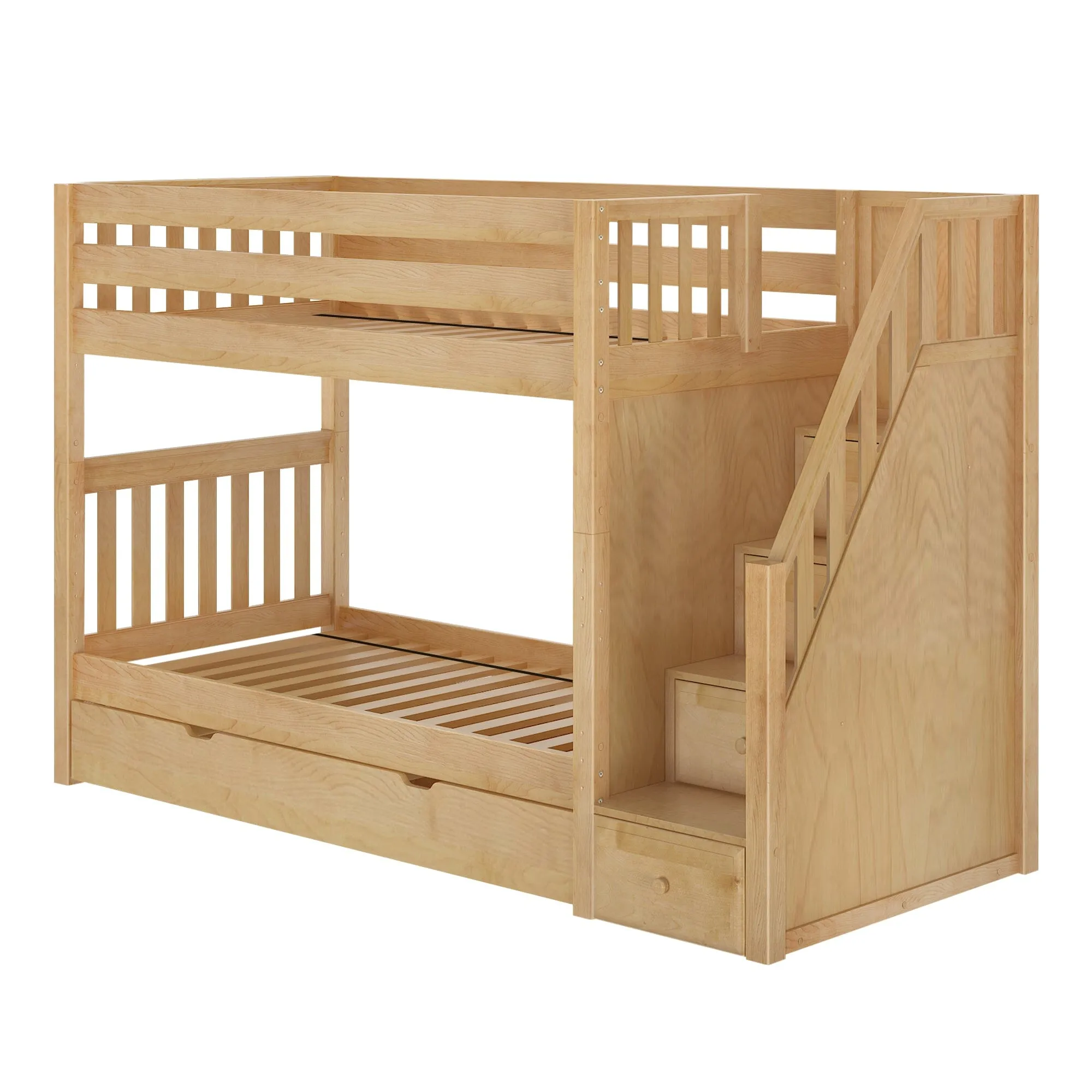 Twin Medium Bunk Bed with Stairs and Trundle Drawer