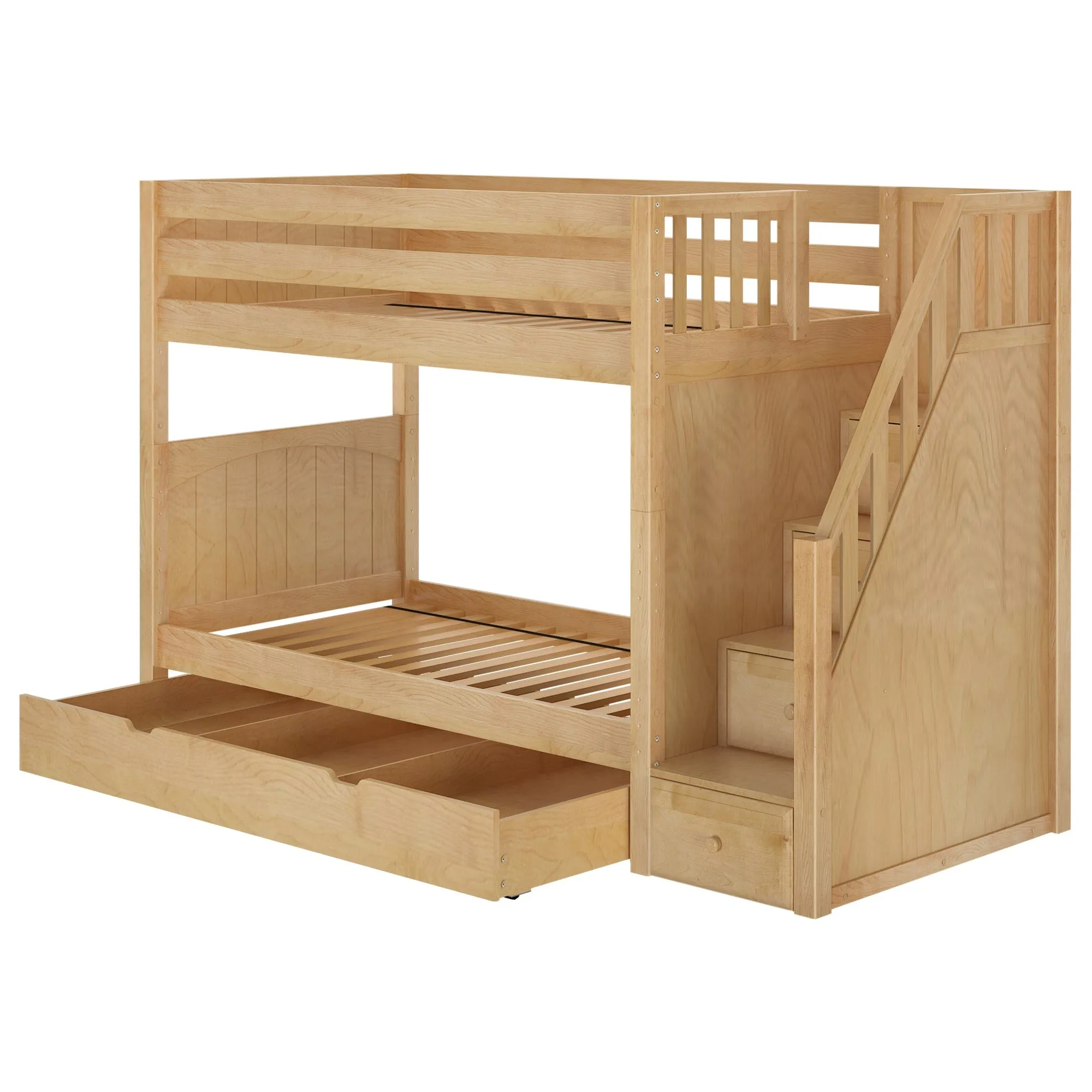 Twin Medium Bunk Bed with Stairs and Trundle Drawer