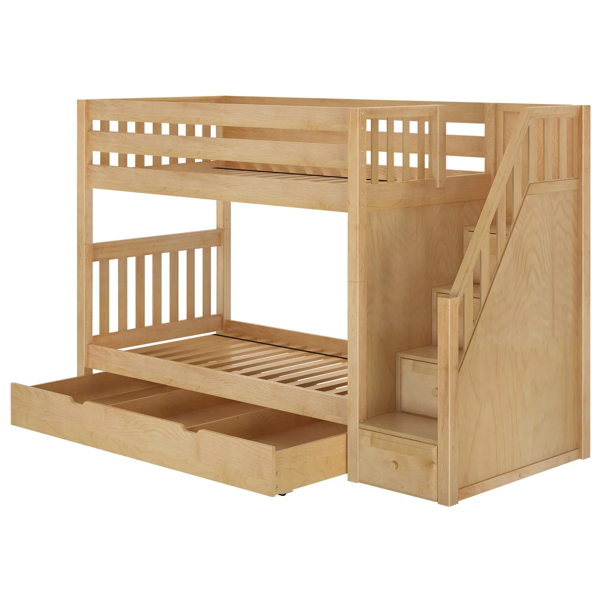 Twin Medium Bunk Bed with Stairs and Trundle Drawer