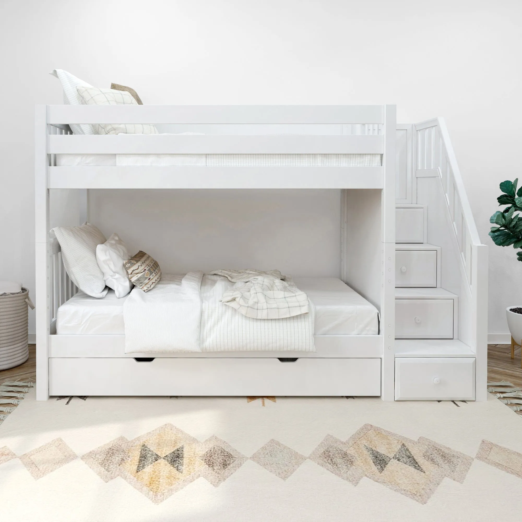 Twin Medium Bunk Bed with Stairs and Trundle Drawer