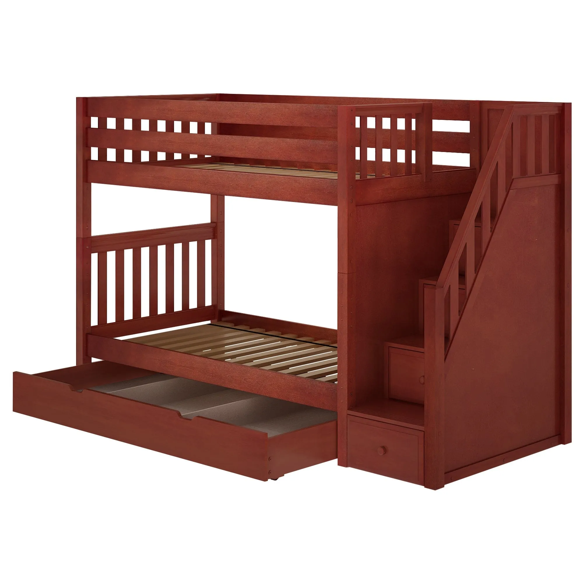 Twin Medium Bunk Bed with Stairs and Trundle Drawer