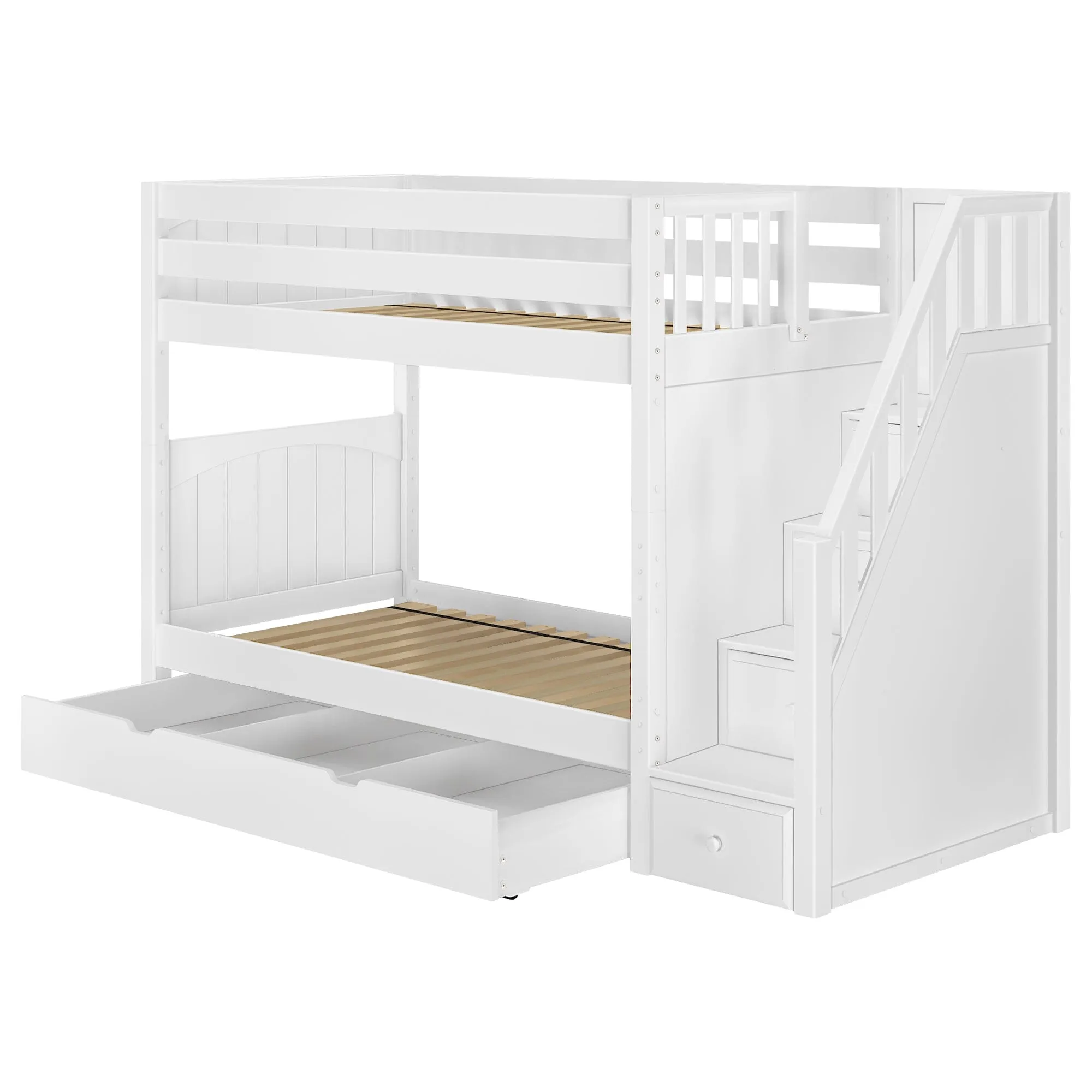 Twin Medium Bunk Bed with Stairs and Trundle Drawer