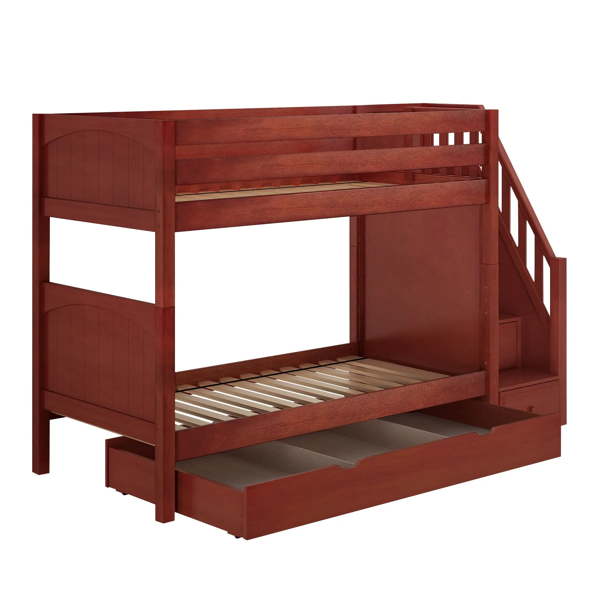 Twin Medium Bunk Bed with Stairs and Trundle Drawer