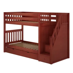 Twin Medium Bunk Bed with Stairs and Trundle Drawer