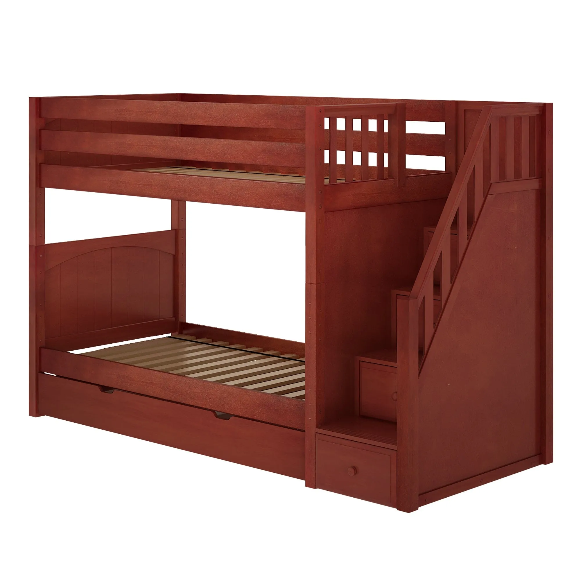 Twin Medium Bunk Bed with Stairs and Trundle Drawer