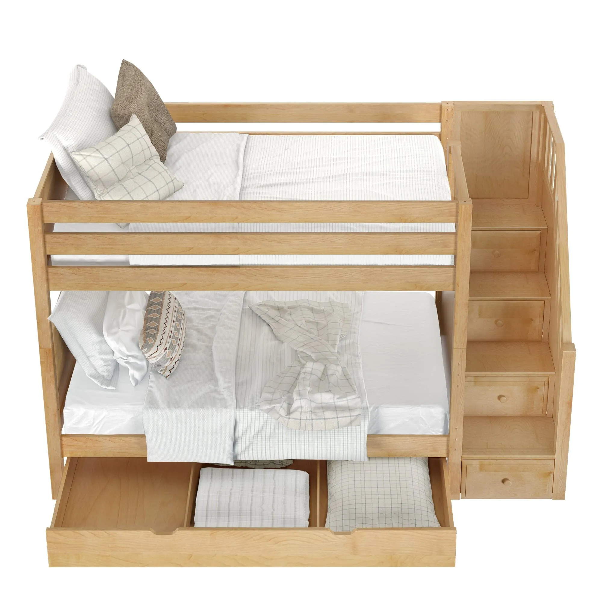 Twin Medium Bunk Bed with Stairs and Trundle Drawer