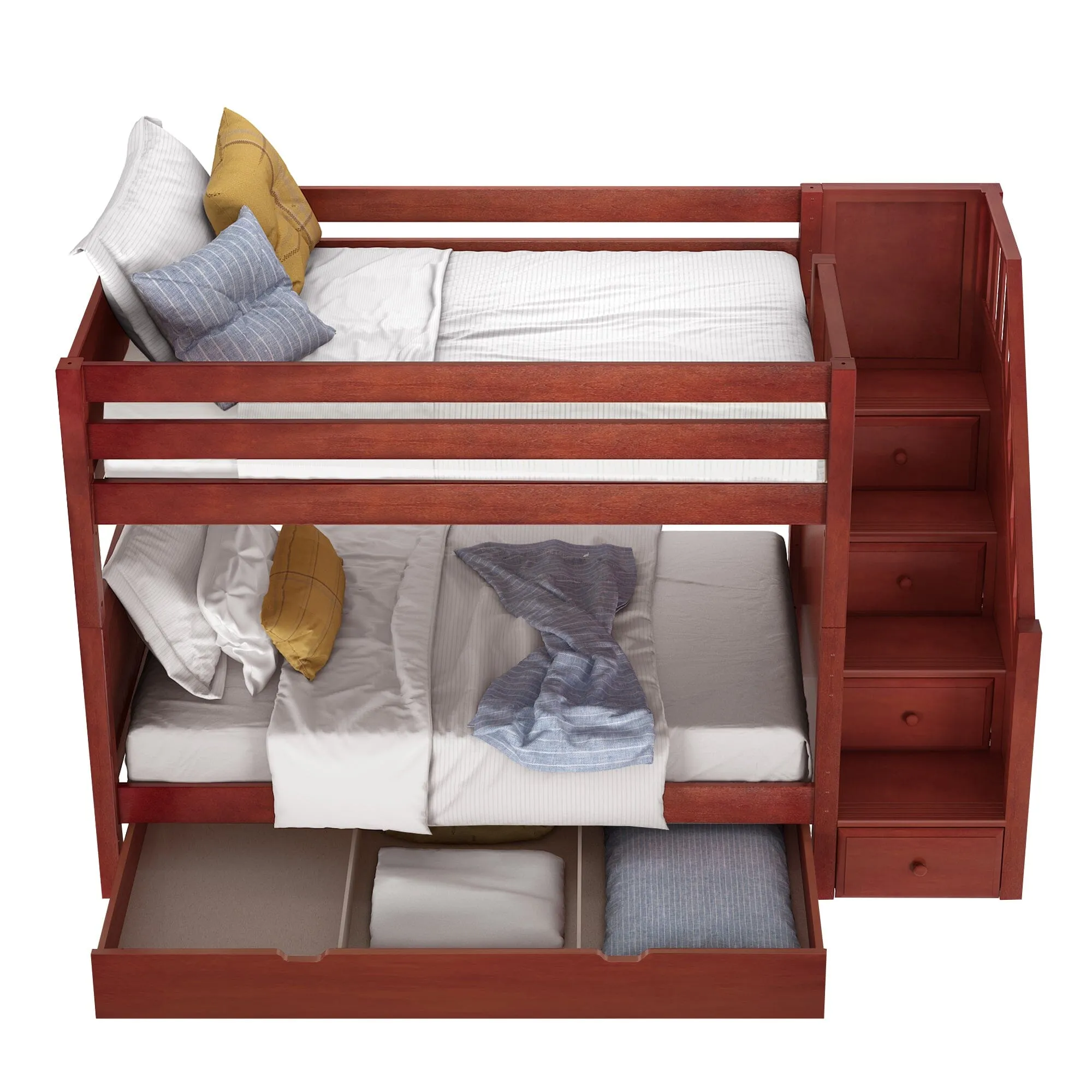 Twin Medium Bunk Bed with Stairs and Trundle Drawer