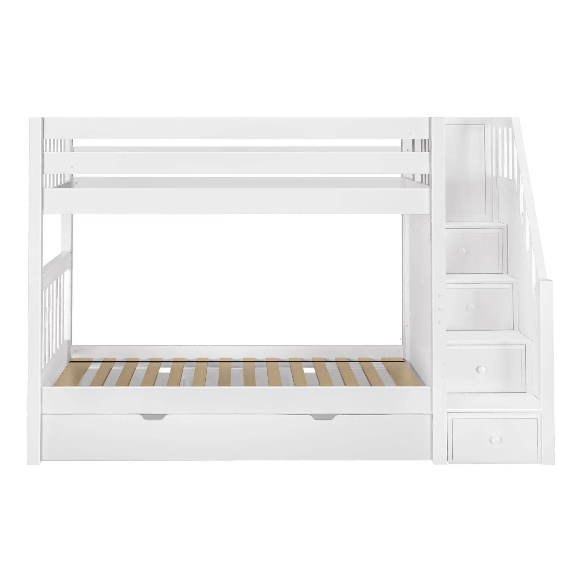 Twin Medium Bunk Bed with Stairs and Trundle Drawer