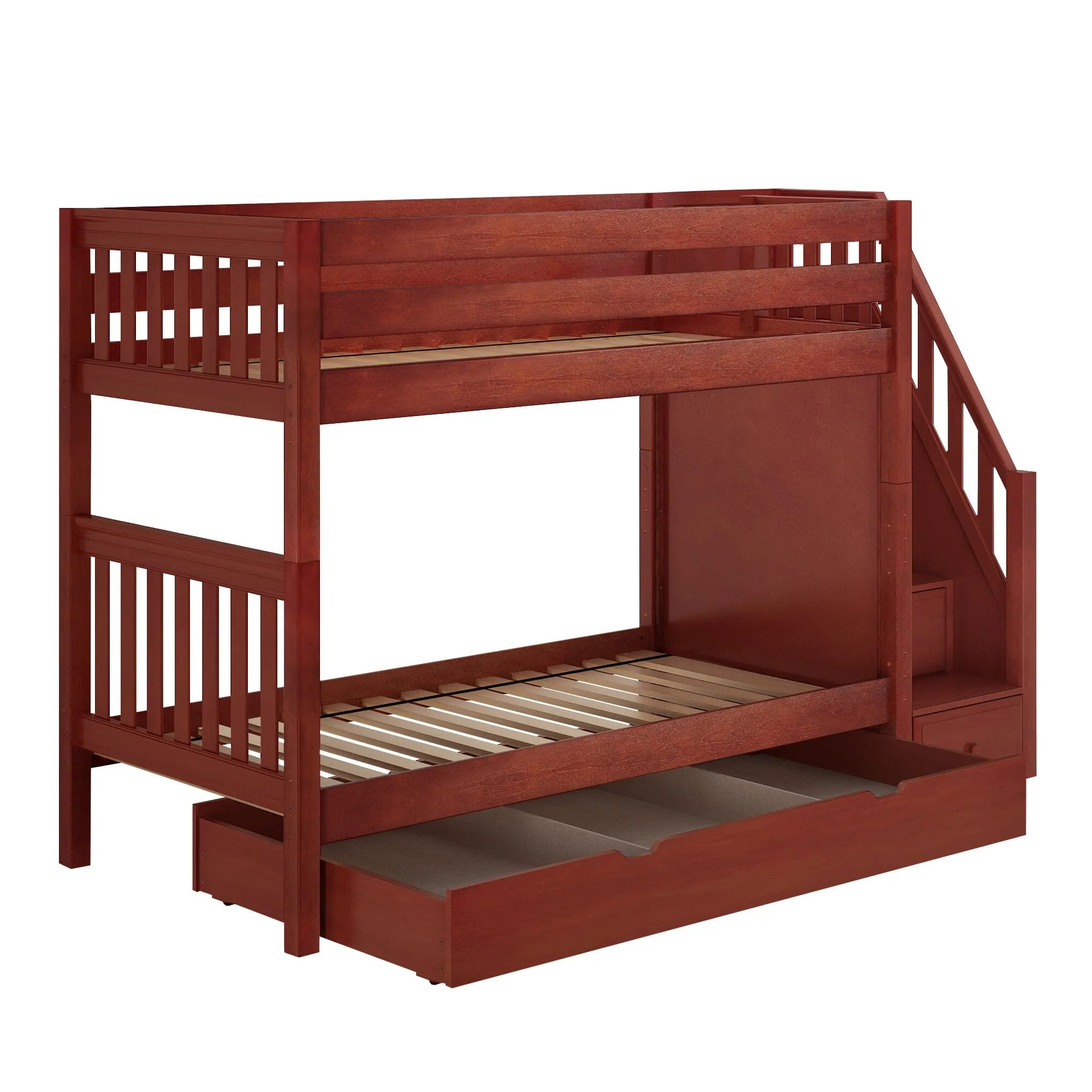 Twin Medium Bunk Bed with Stairs and Trundle Drawer