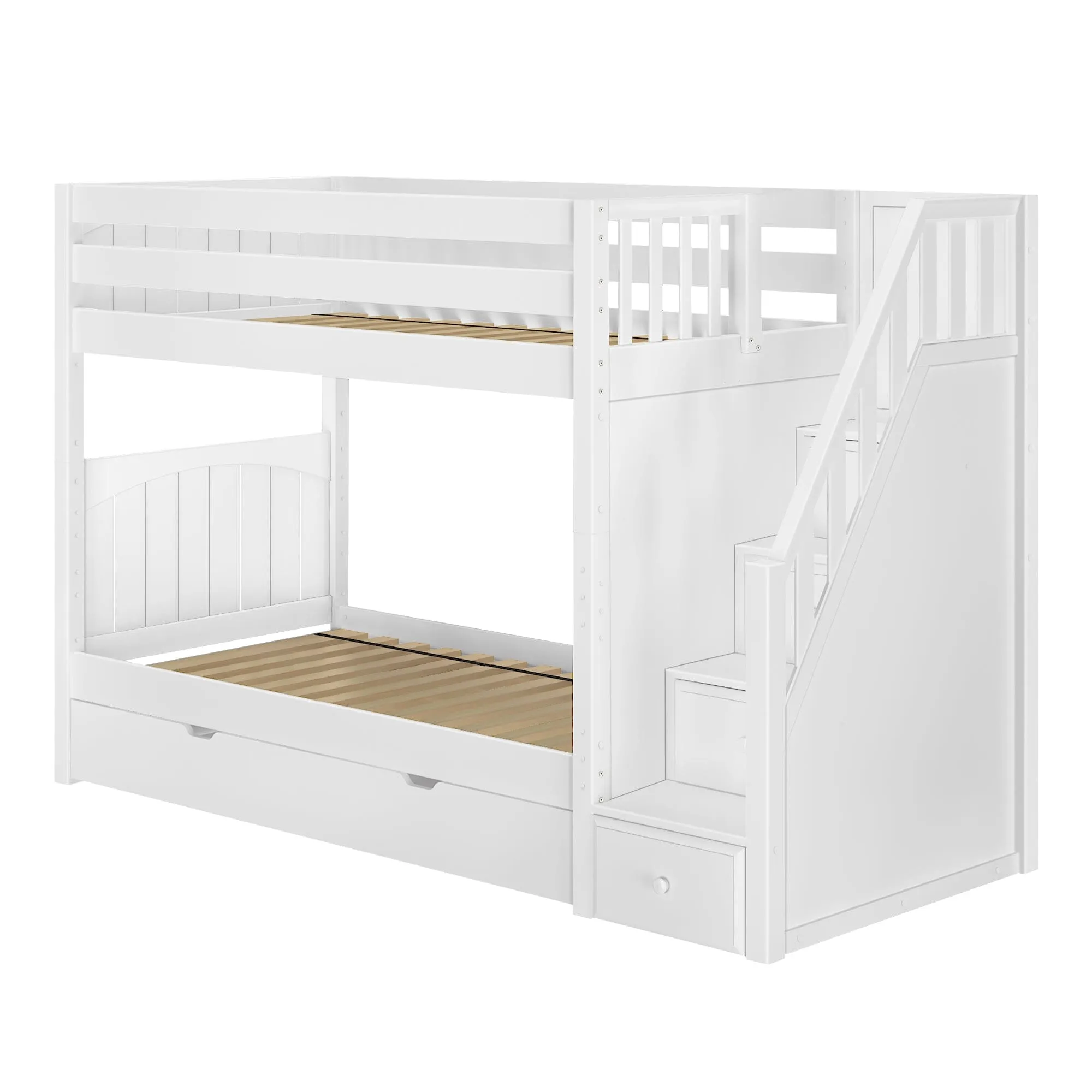 Twin Medium Bunk Bed with Stairs and Trundle Drawer