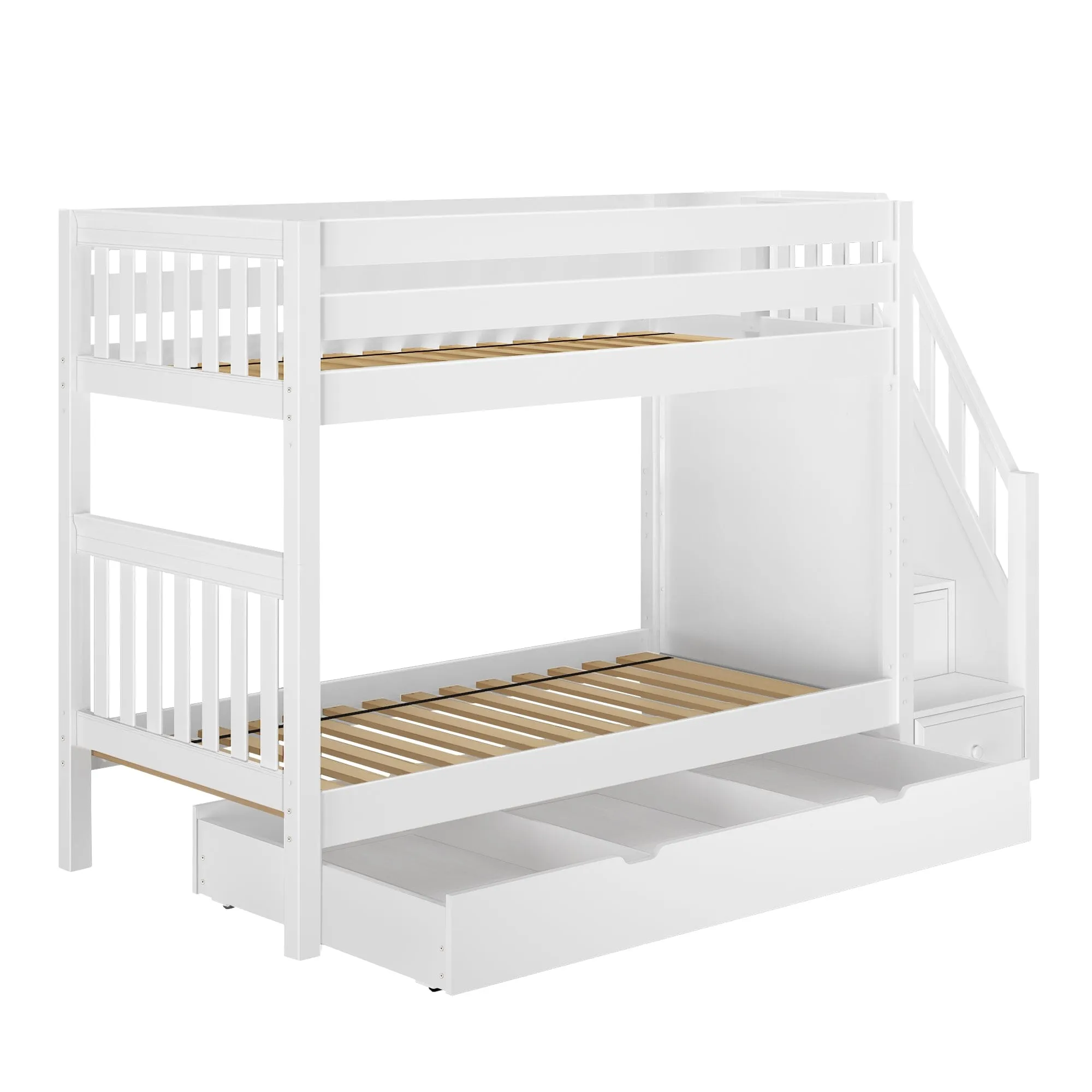 Twin Medium Bunk Bed with Stairs and Trundle Drawer