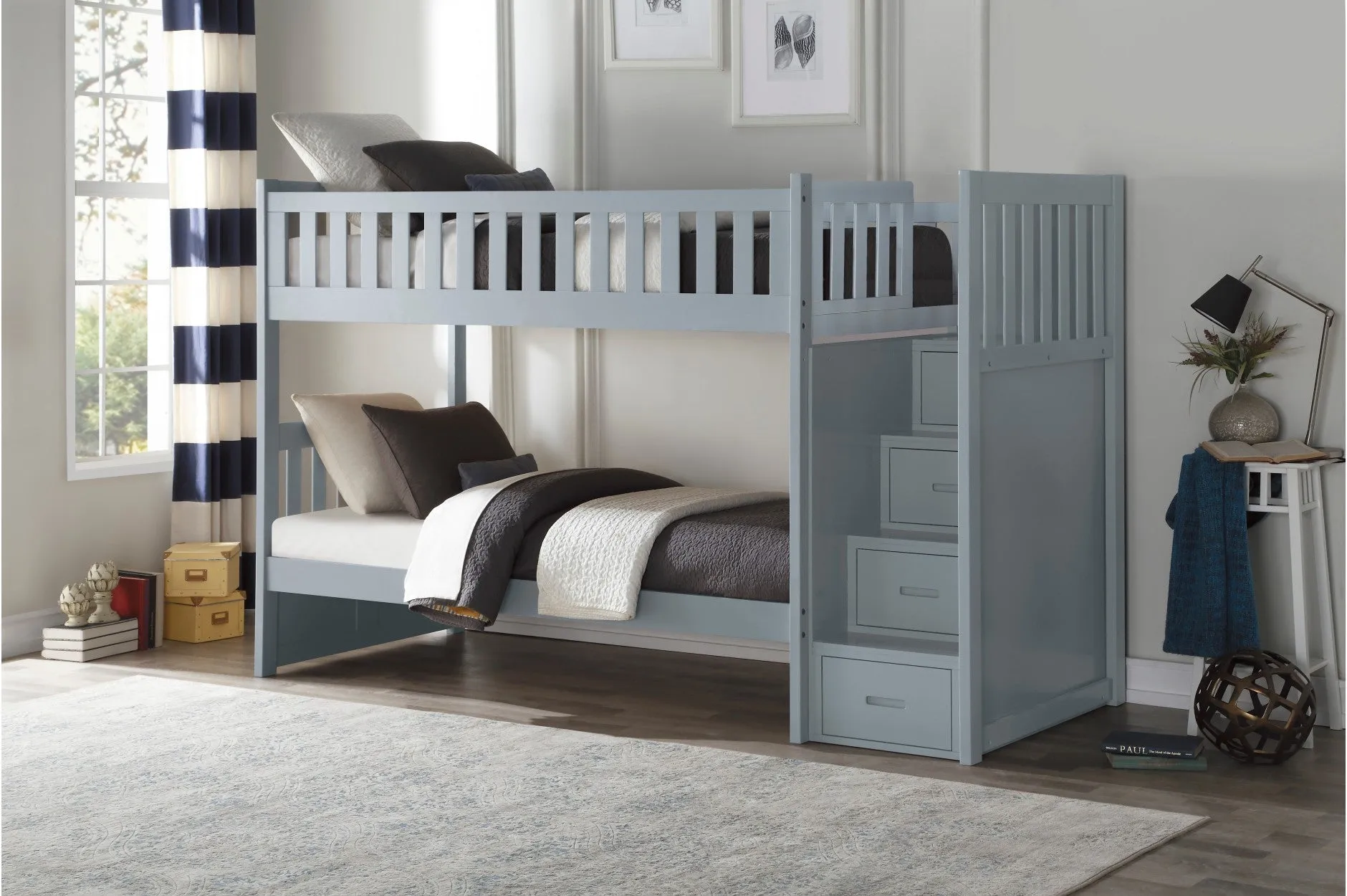 Twin/Twin Staircase Grey Bunkbed