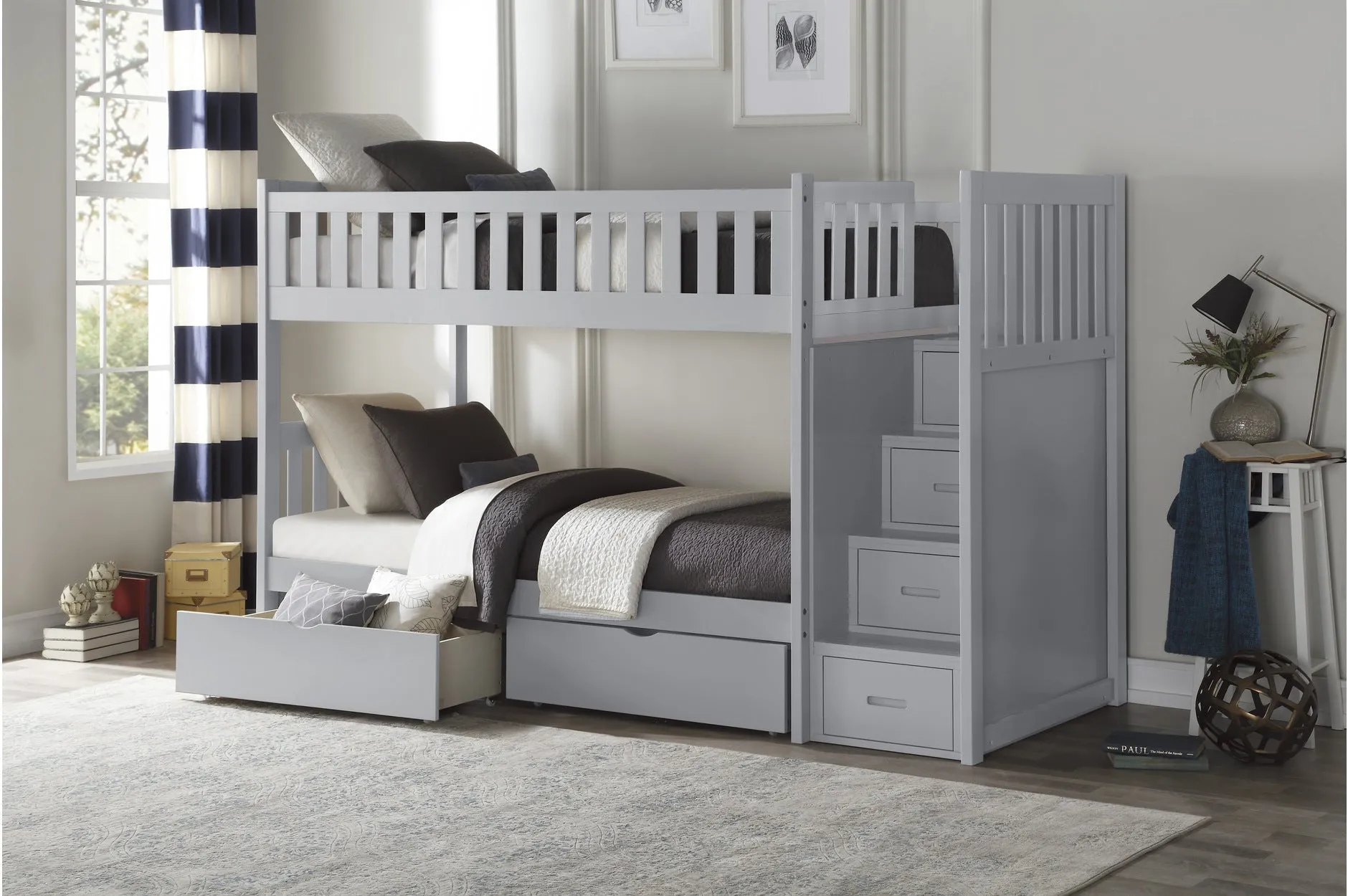 Twin/Twin Staircase Grey Bunkbed