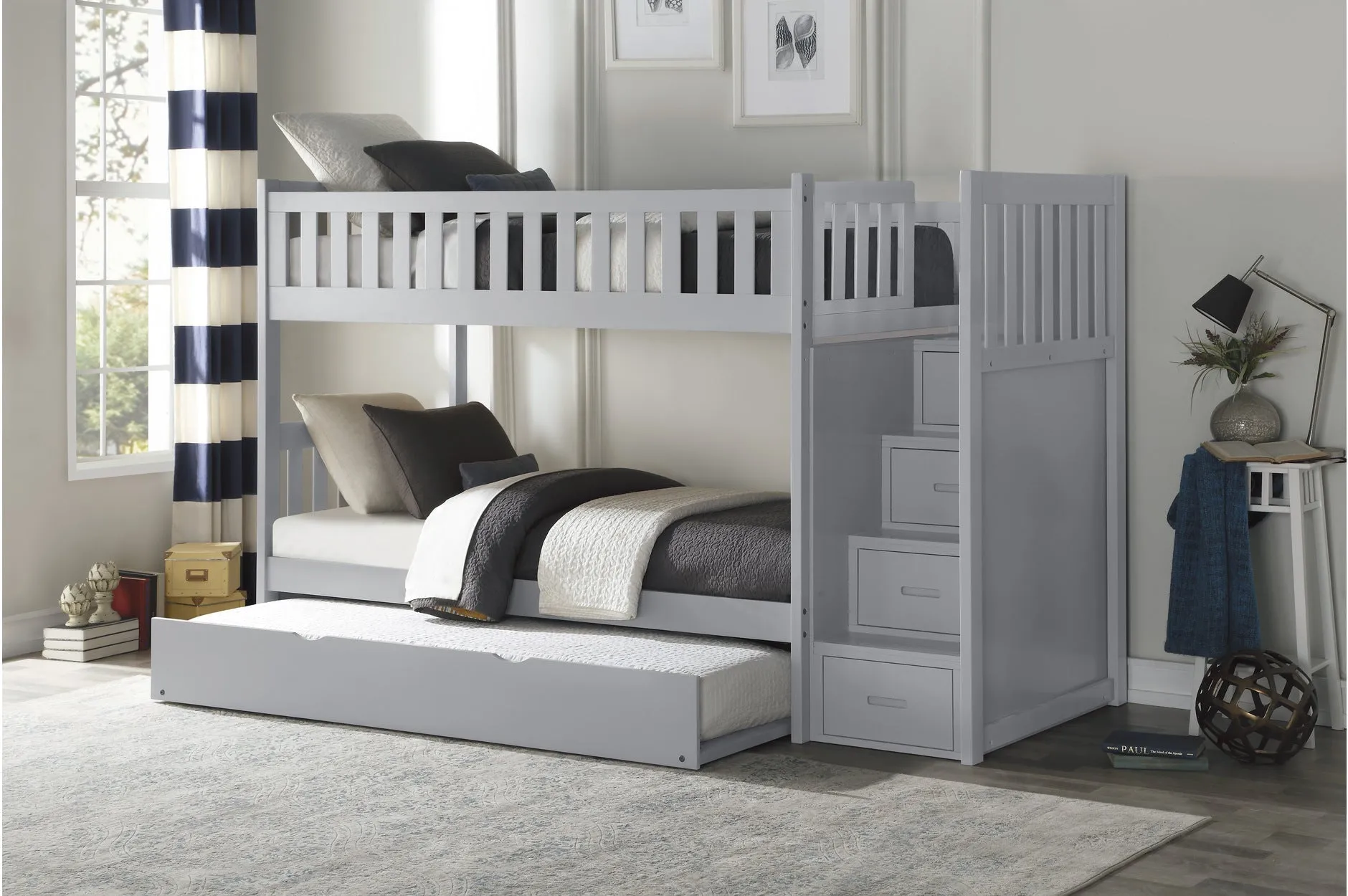 Twin/Twin Staircase Grey Bunkbed