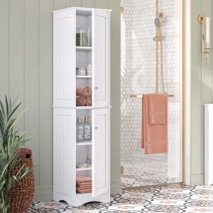 versatile Ashland Two-Door Tall Bathroom Storage Cabinet and Linen Organizer with Adjustable Shelves - White