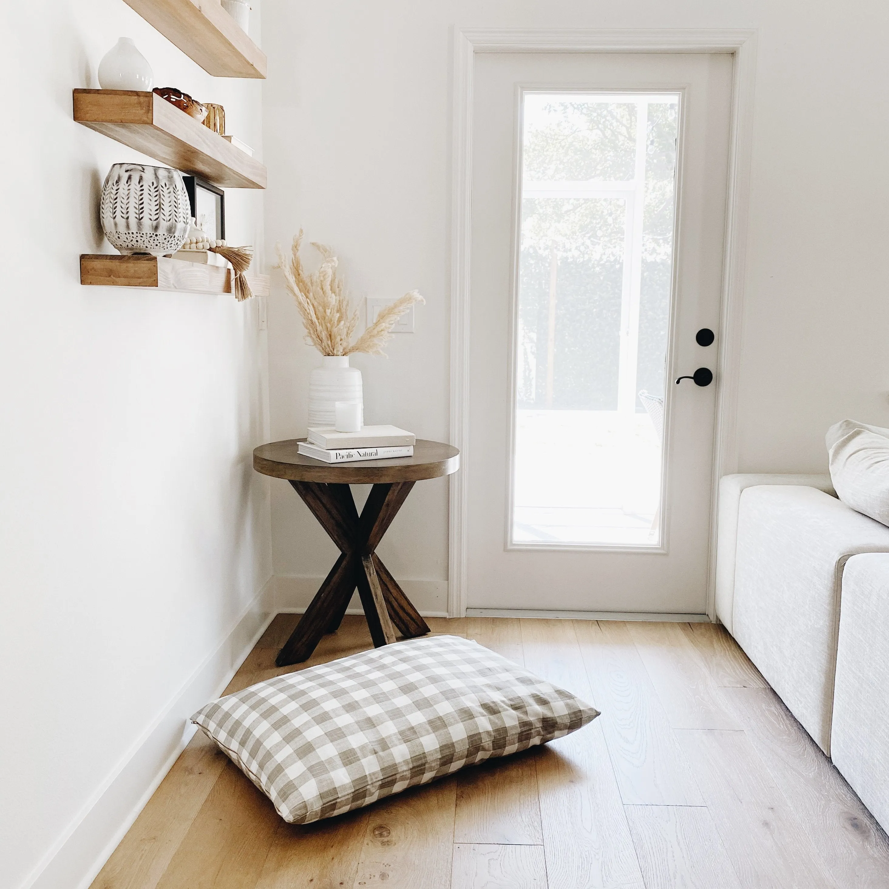 Warm Stone Gingham Check Dog Bed