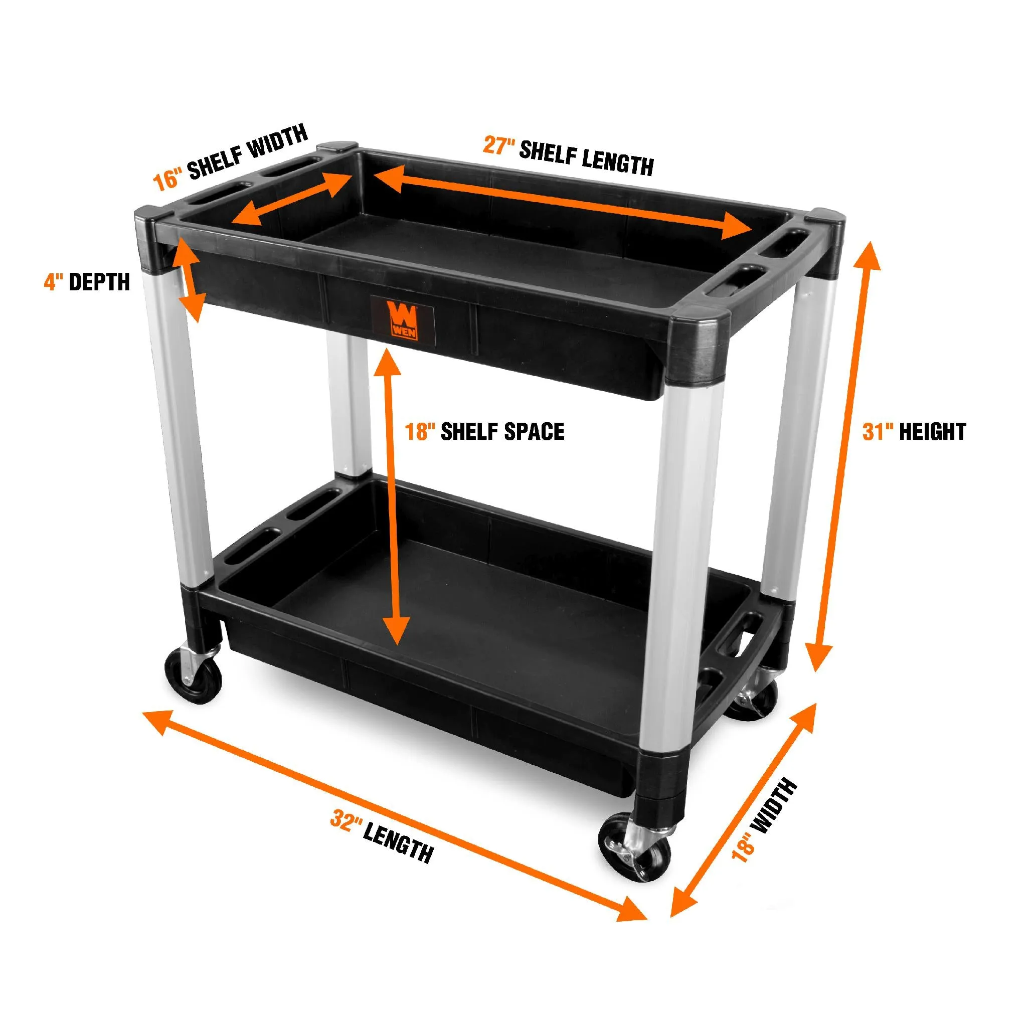 WEN 73162 Two-Tray 300-Pound Capacity Double Decker Service and Utility Cart