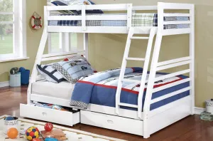 White Twin/Double Solid Wood Bunk bed with 2 Drawers