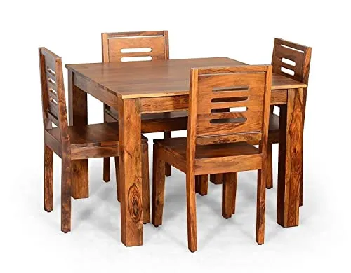 WiproWood Sheesham Wood 4 Seater Dining Table with Chair Four Seater Wooden Dining Room Set Dinner Table || Solid Wood Dining Room Sets for Living Room Home Restaurant - (Honey Finish 3)