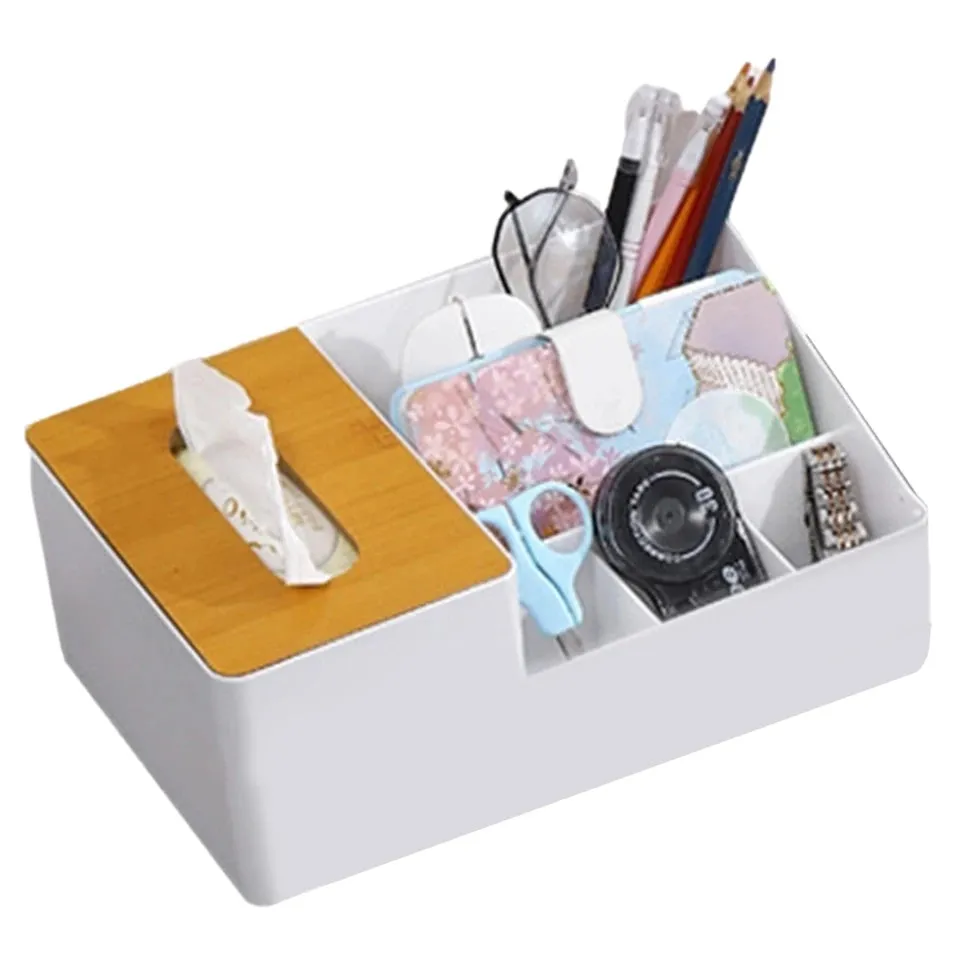 WOODEN TISSUE BOX WITH SHELVES