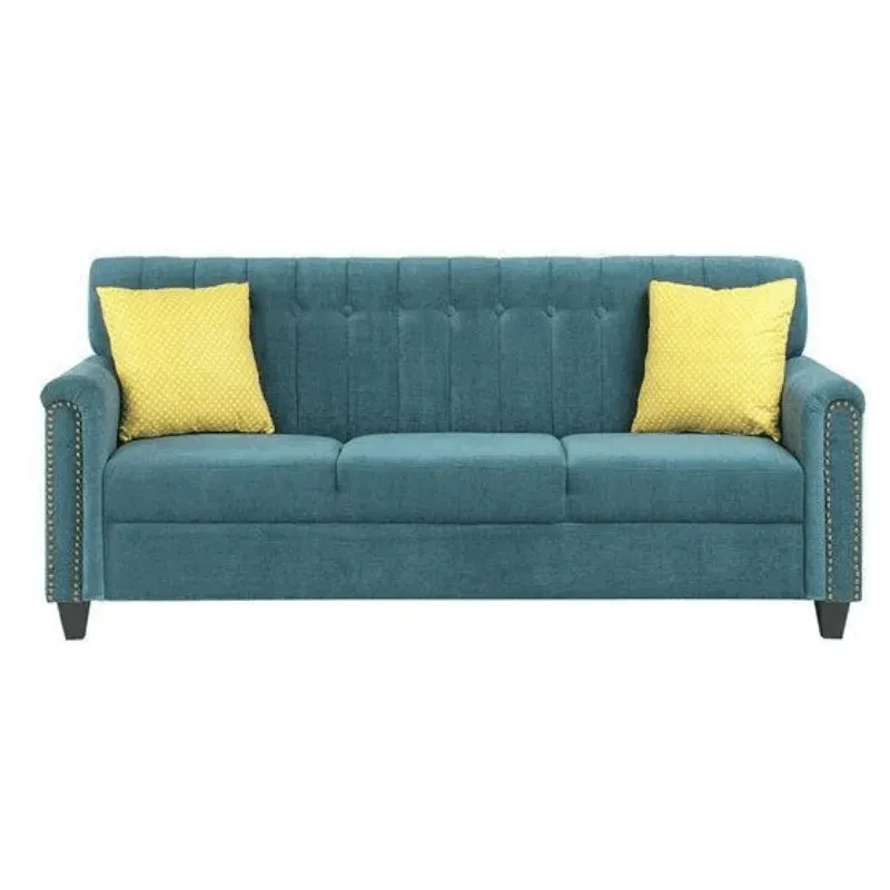 Wooden Twist Contemporary Style Sofa Set In Blue Color