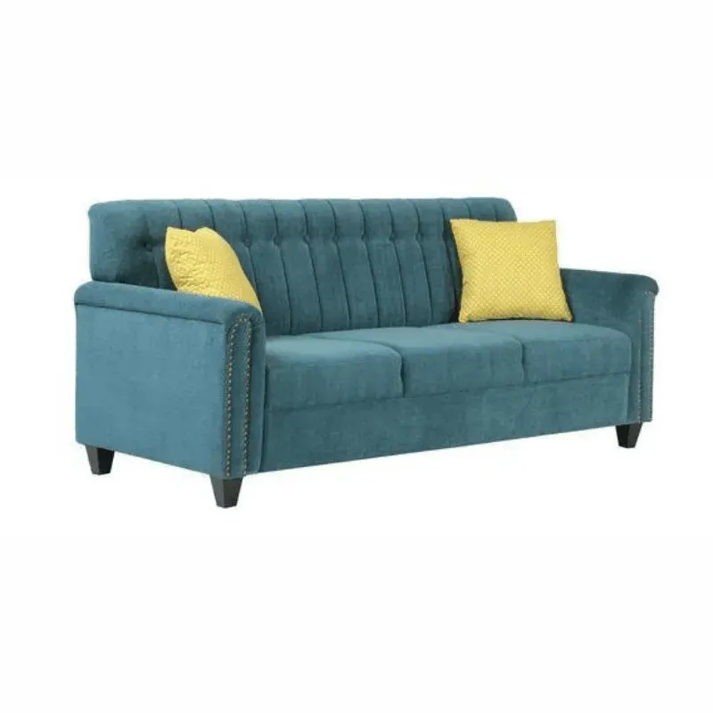 Wooden Twist Contemporary Style Sofa Set In Blue Color