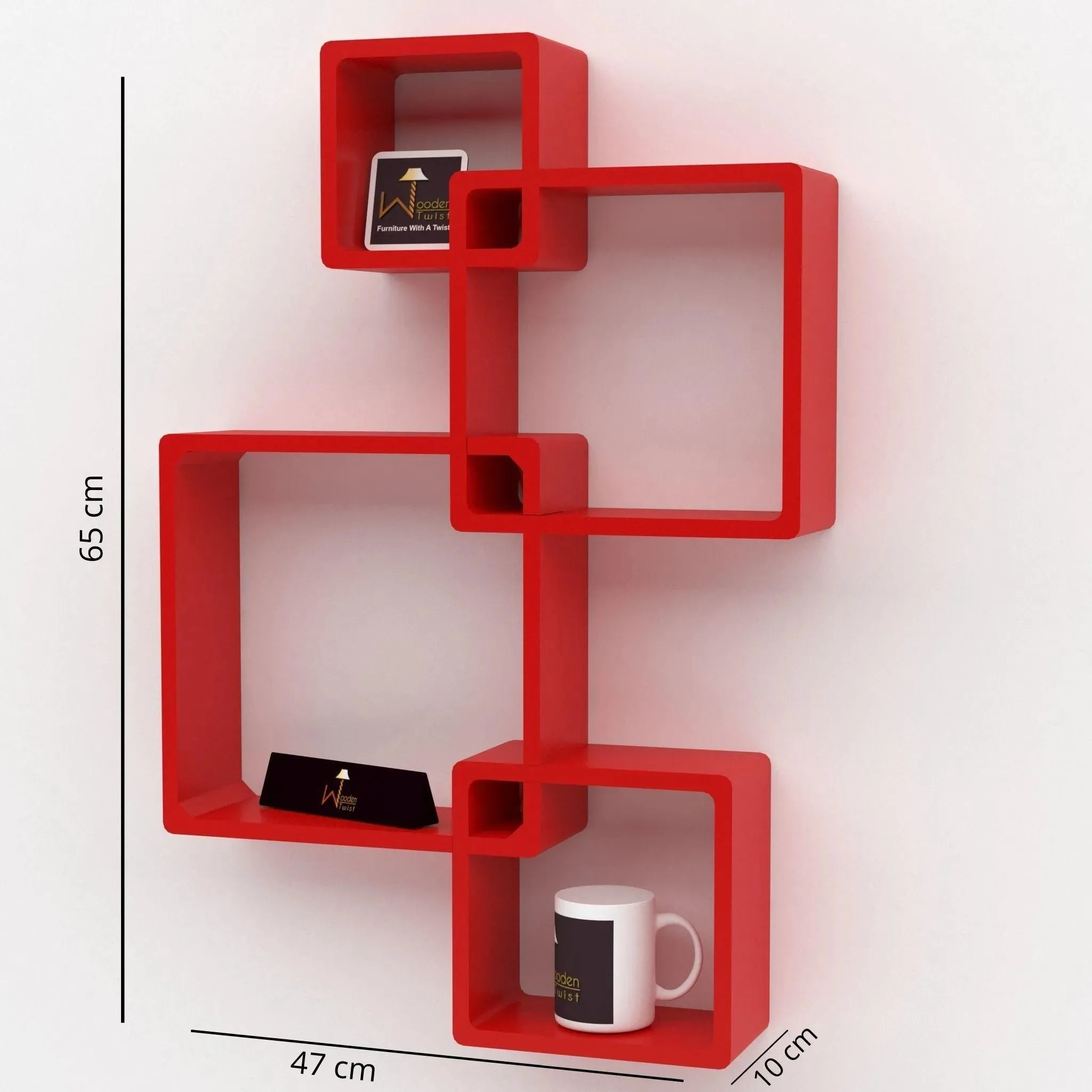 Wooden Twist Rafuf Intersecting Floating Wall Shelves with 4 Shelves