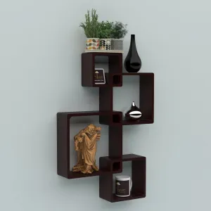 Wooden Twist Rafuf Intersecting Floating Wall Shelves with 4 Shelves